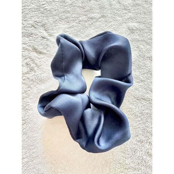 Navy blue satin hair scrunchie ￼ - Picture 1 of 2